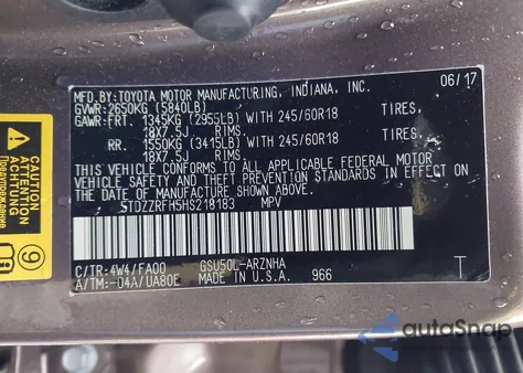 2017 Toyota Highlander Le Plus from USA, damaged, VIN 5TDZZRFH5HS218183